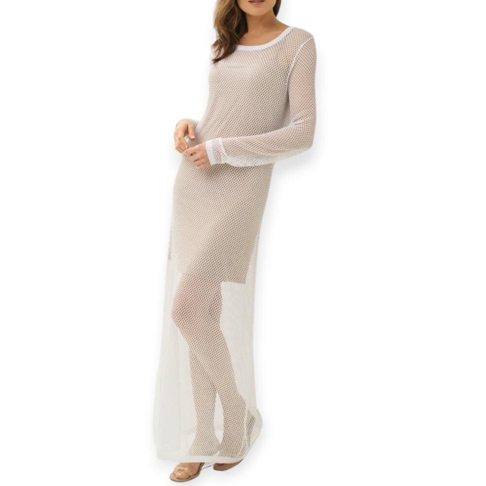 NWT Anatomie Ava White Open Knit Long Sleeve Maxi Dress Size Large